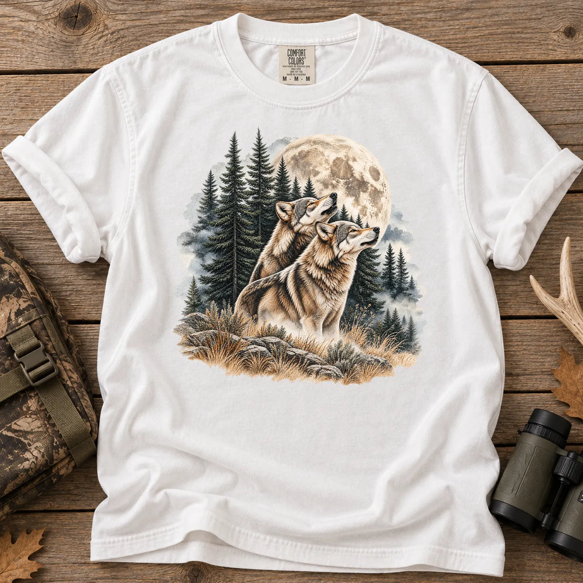 Wolves Howling at the Moon T-Shirt in White