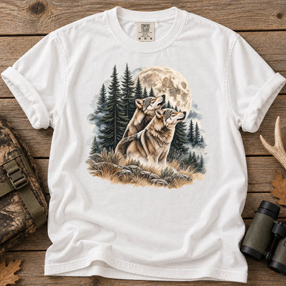 Wolves Howling at the Moon T-Shirt in White