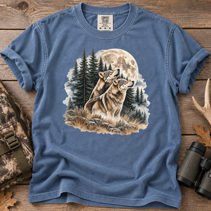 Wolves Howling at the Moon T-Shirt in Blue Jean