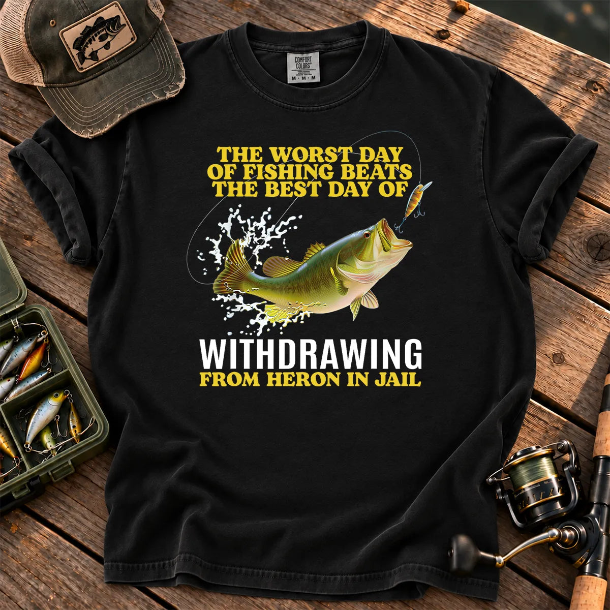 Worst Day Fishing Dark Humor T-Shirt in Black