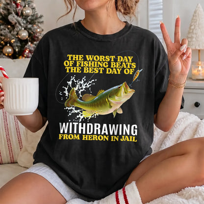 Worst Day Fishing Dark Humor T-Shirt Women model in Black