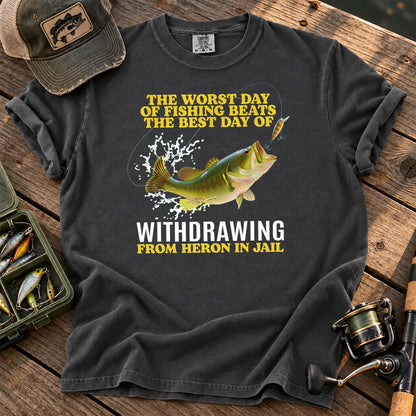 Worst Day Fishing Dark Humor T-Shirt in Pepper