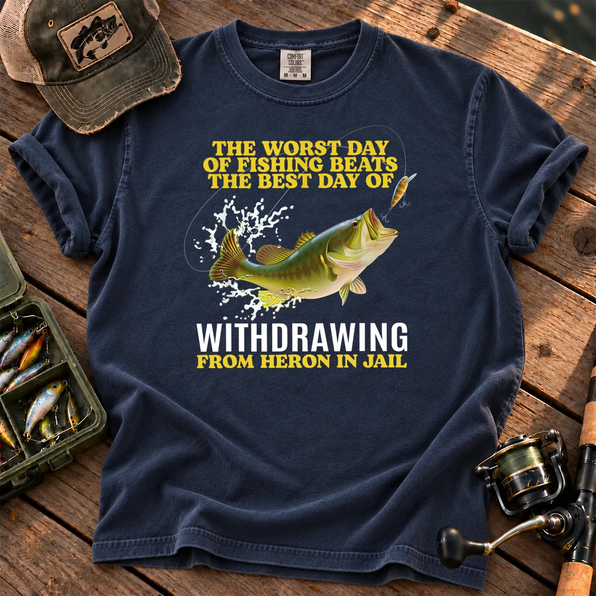 Worst Day Fishing Dark Humor T-Shirt in True Navy