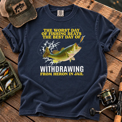 Worst Day Fishing Dark Humor T-Shirt in True Navy