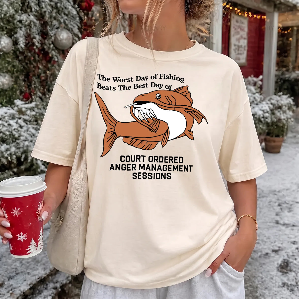 Worst Day Fishing T-Shirt Women model in Ivory