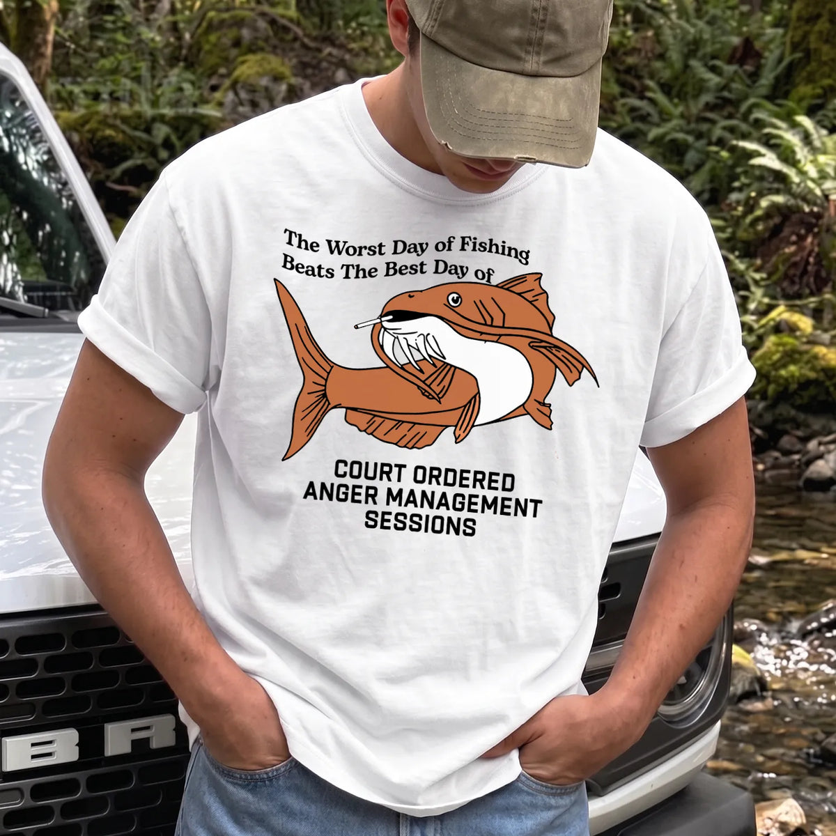 Worst Day Fishing T-Shirt Men model in White