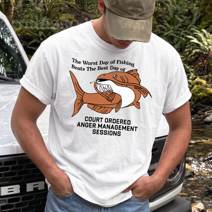 Worst Day Fishing T-Shirt Men model in White