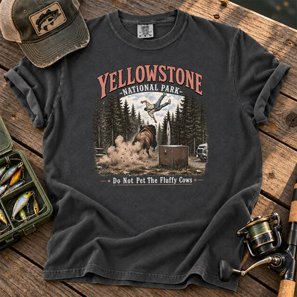 Yellowstone Bison Tossing Tourist T-Shirt in Pepper