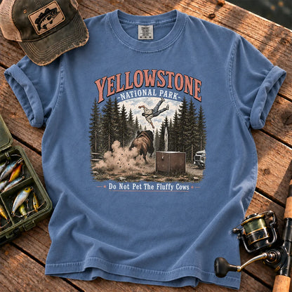 Yellowstone Bison Tossing Tourist T-Shirt in Blue Jean