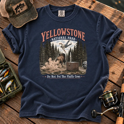Yellowstone Bison Tossing Tourist T-Shirt in True Navy