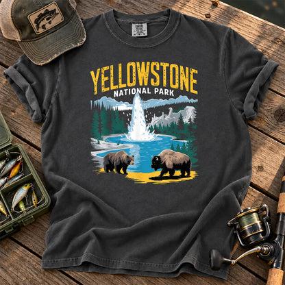 Yellowstone Geyser Bear and Bison T-Shirt in Pepper
